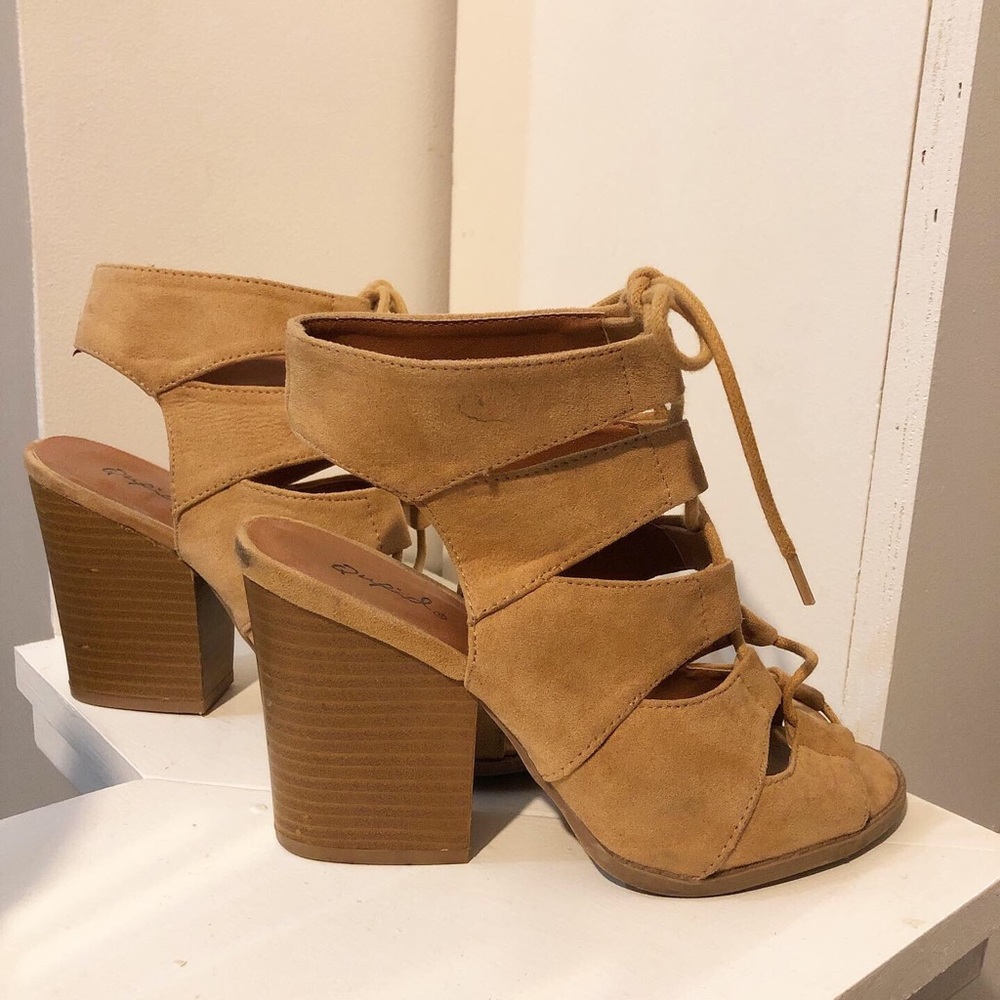 Qupid Lace-up Wedge Sandals